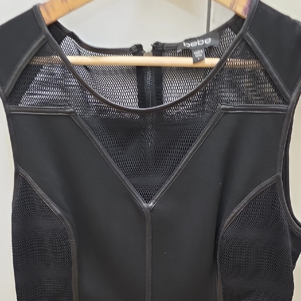bebe Black Mesh Panel Mini Dress - Picture 6 of 7